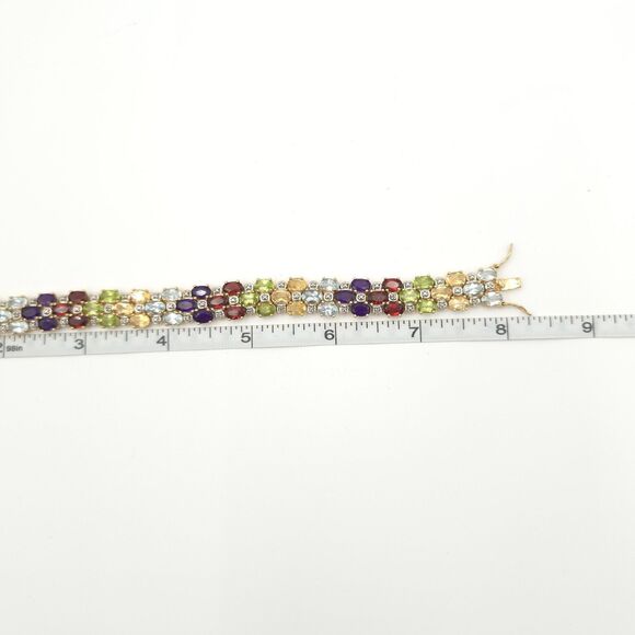 Multi Gemstone Vermeil Bracelet Blue Topaz Garnet Amethyst Citrine HSN 8" - Picture 9 of 9